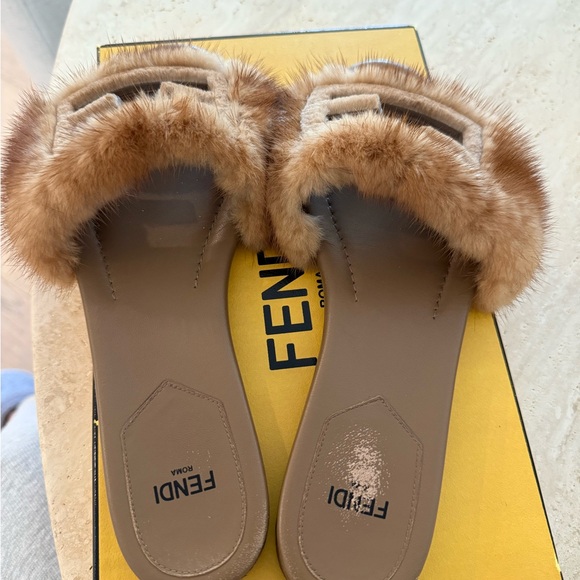 Fendi Mink Fur Baguette Slides - Picture 2 of 6